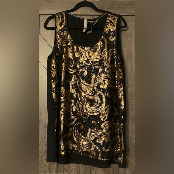 Black and Gold paisley sequins Penningtons tank top, NWT, sz 1X - Picture 3 of 5